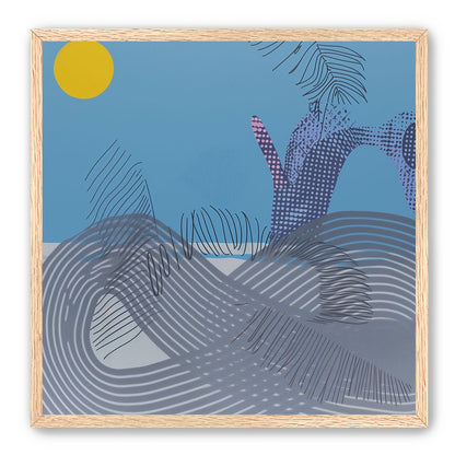 Yellow sun over striped hills
