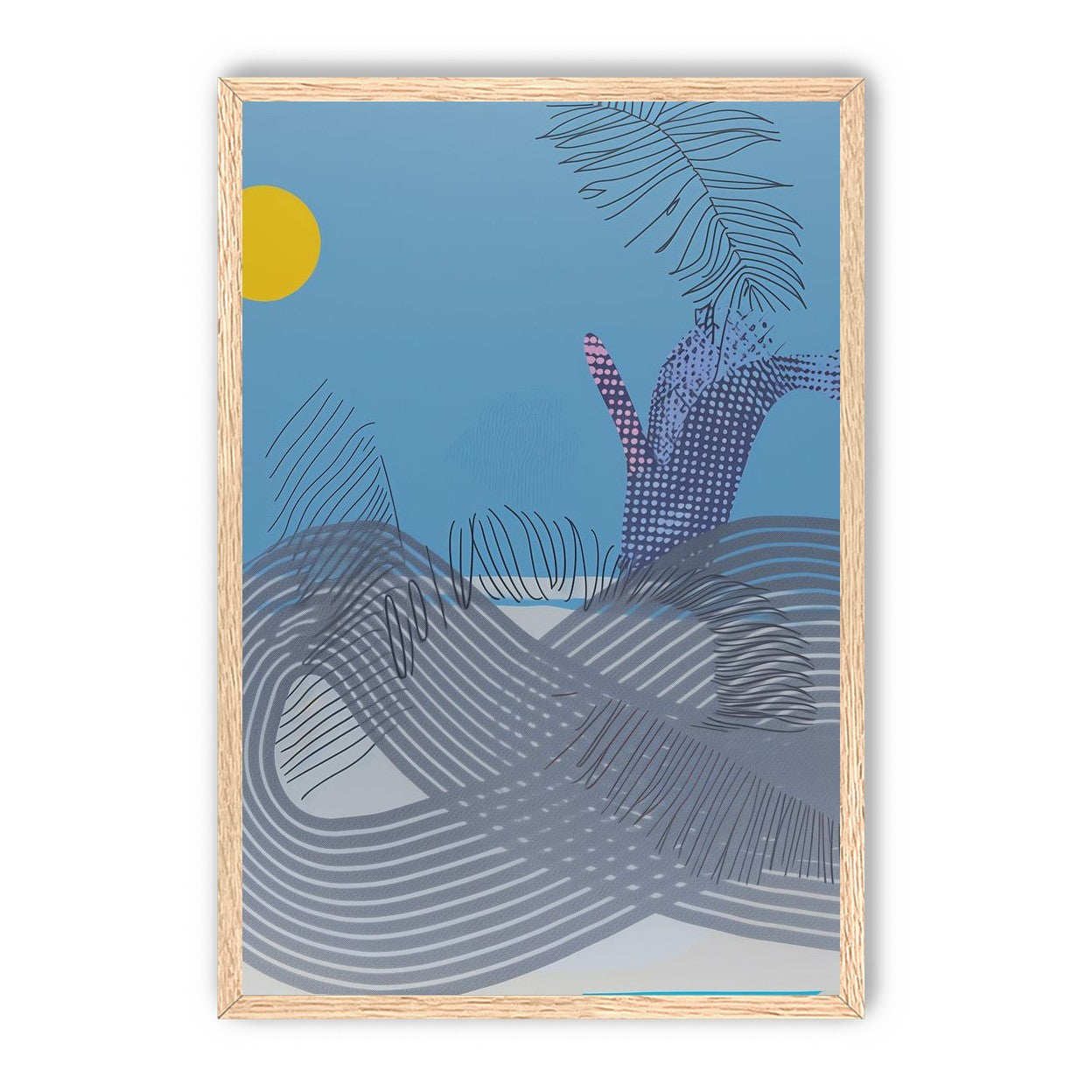 Yellow sun over striped hills