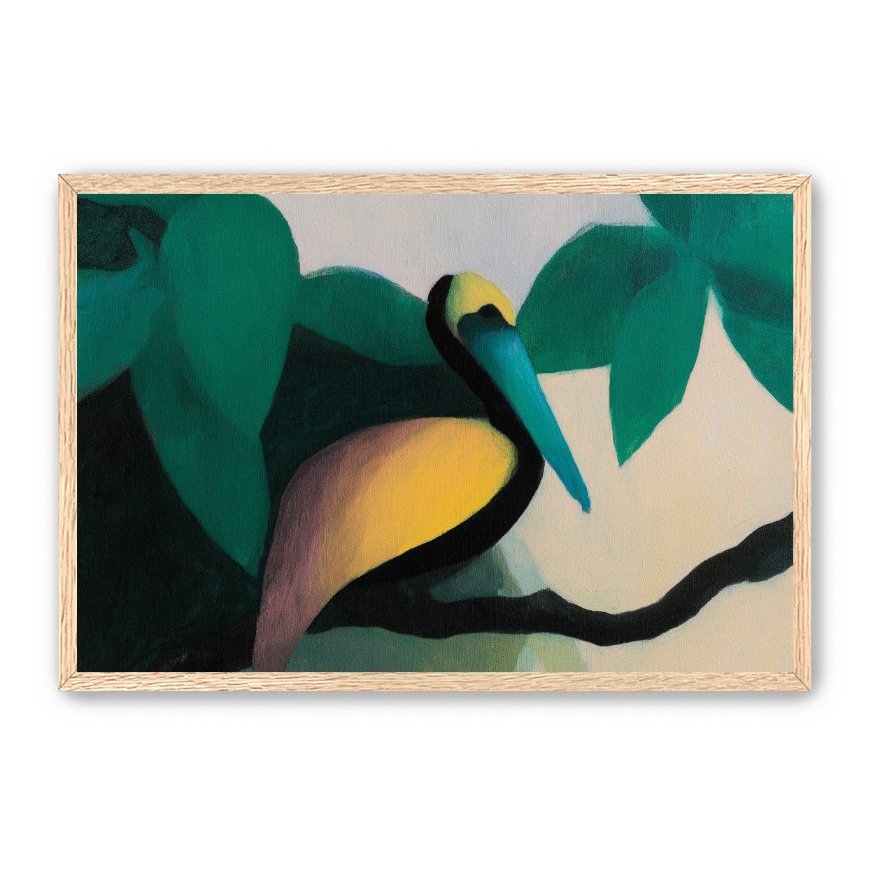 Blue beak in teal leaves
