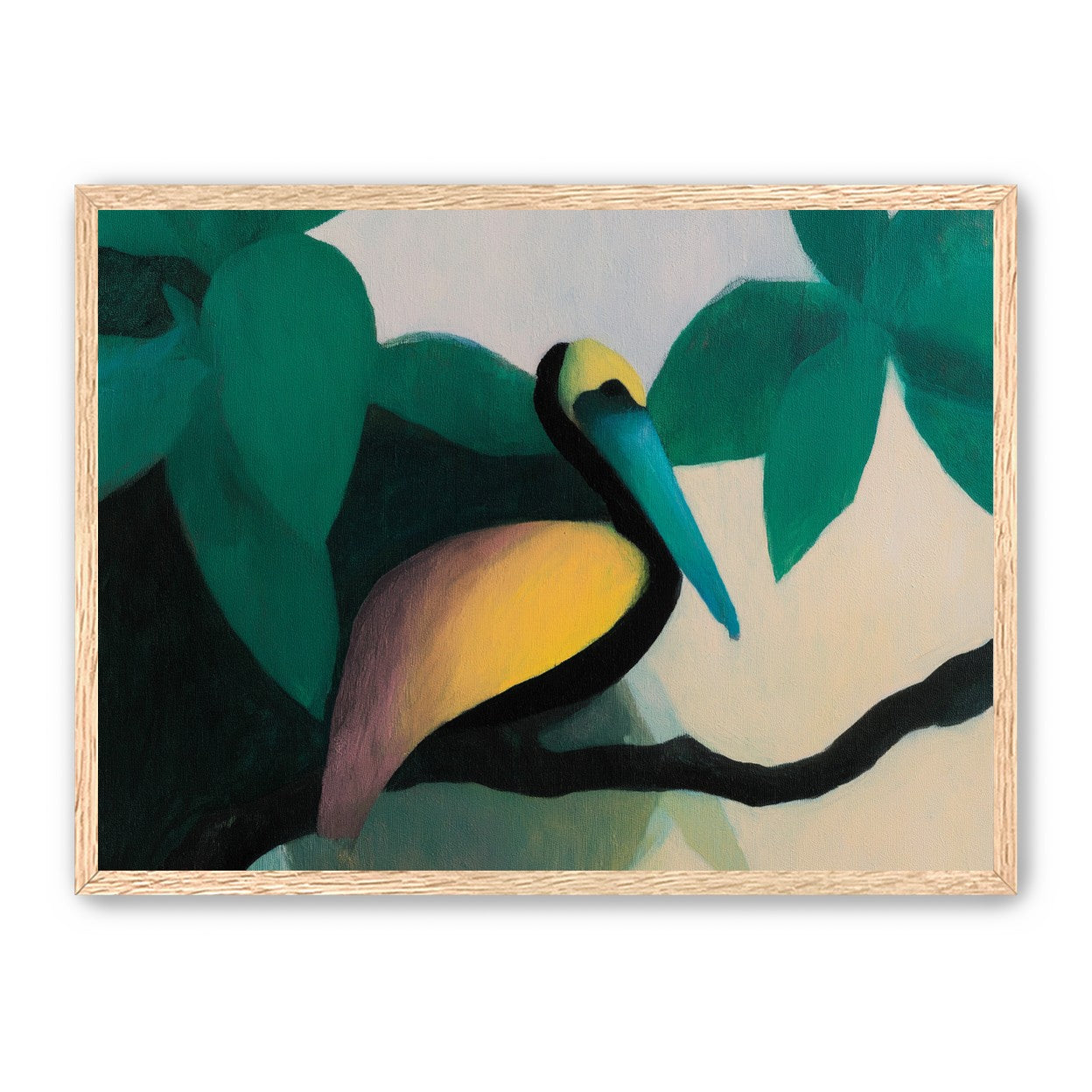 Blue beak in teal leaves