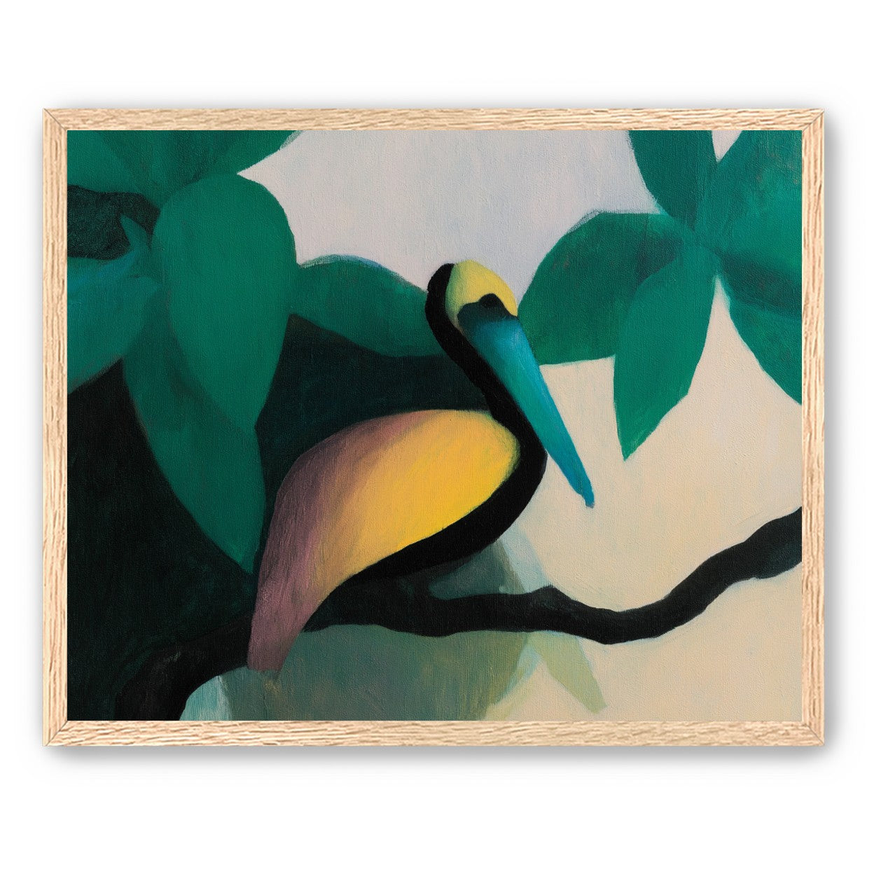 Blue beak in teal leaves