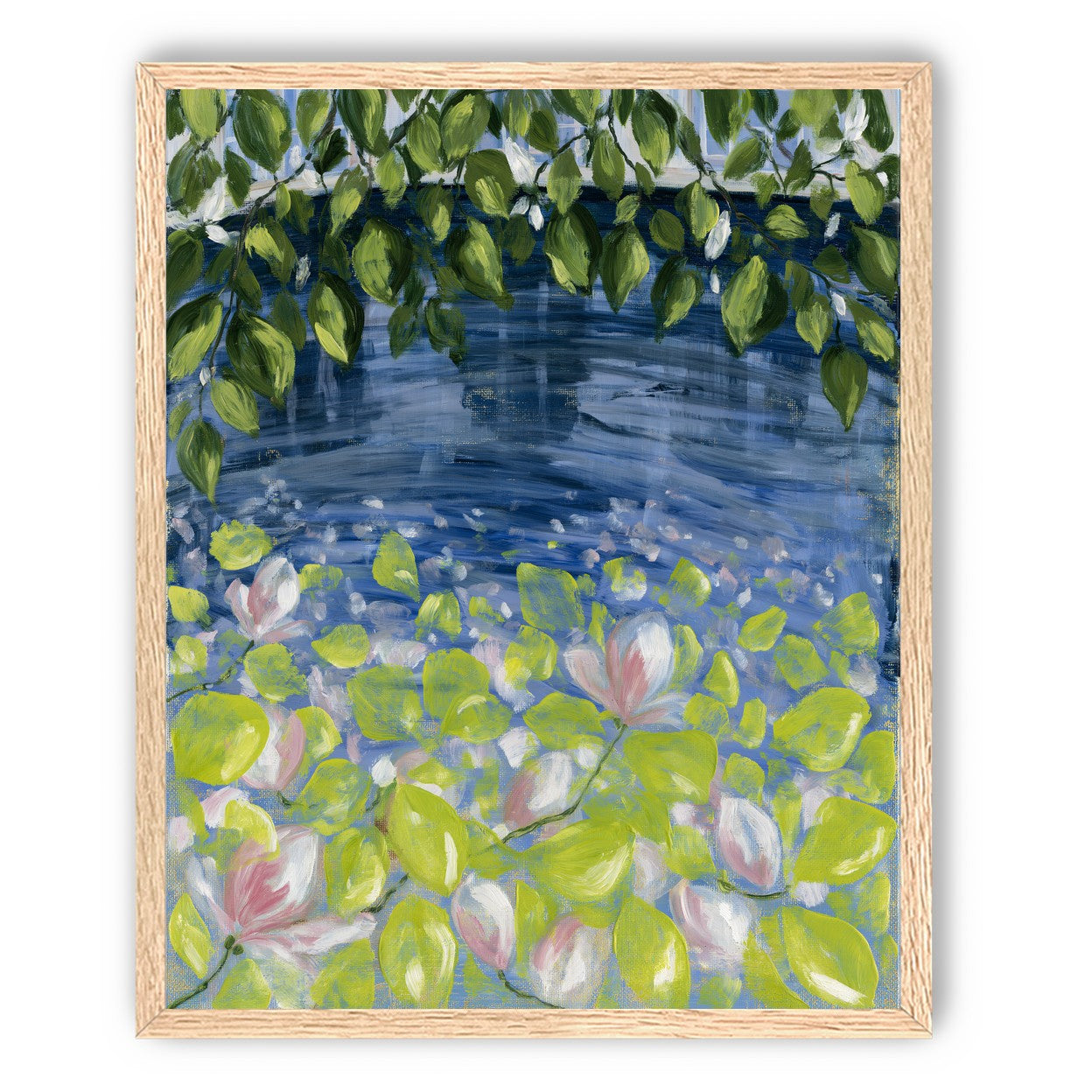 Leaves over lily pond