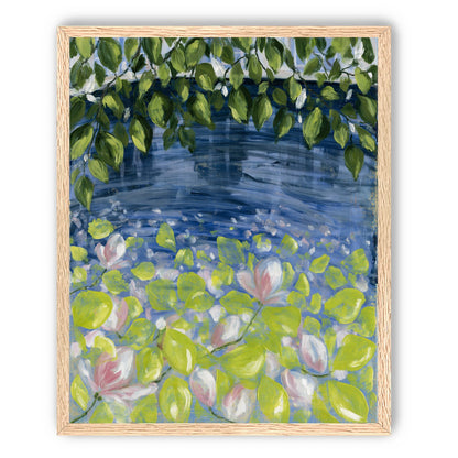 Leaves over lily pond