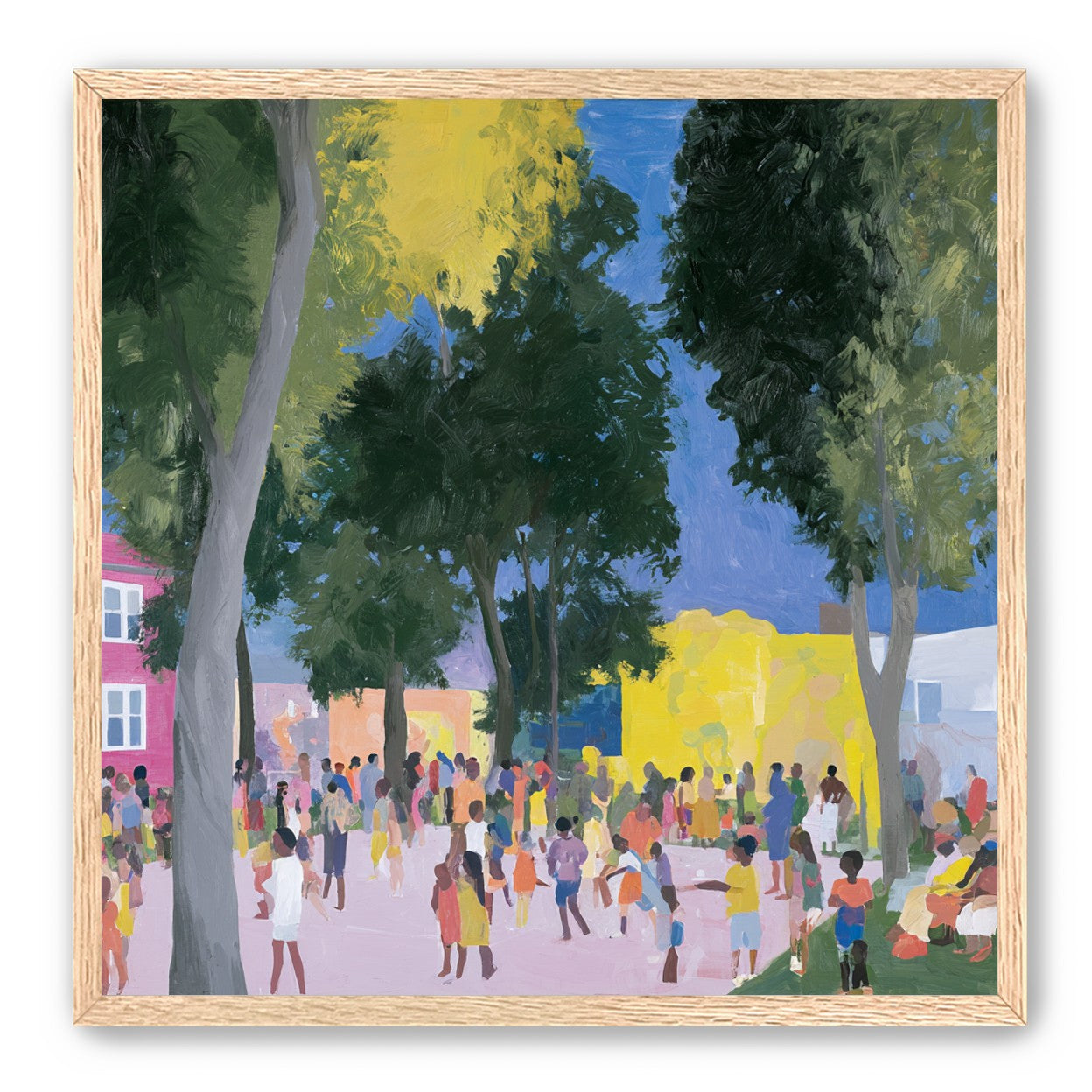 Summer crowd under tall trees