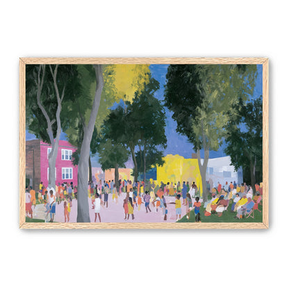 Summer crowd under tall trees