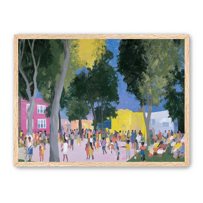 Summer crowd under tall trees