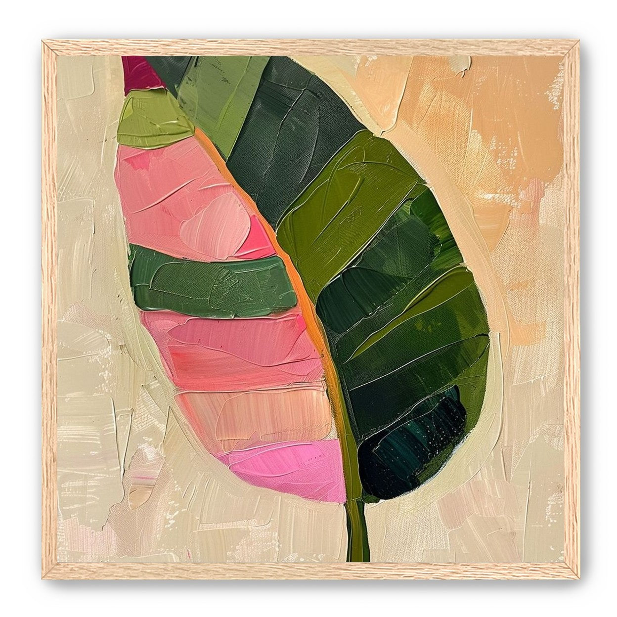 Pink light on a green leaf