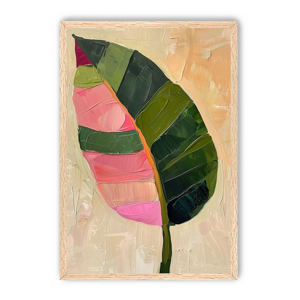 Pink light on a green leaf