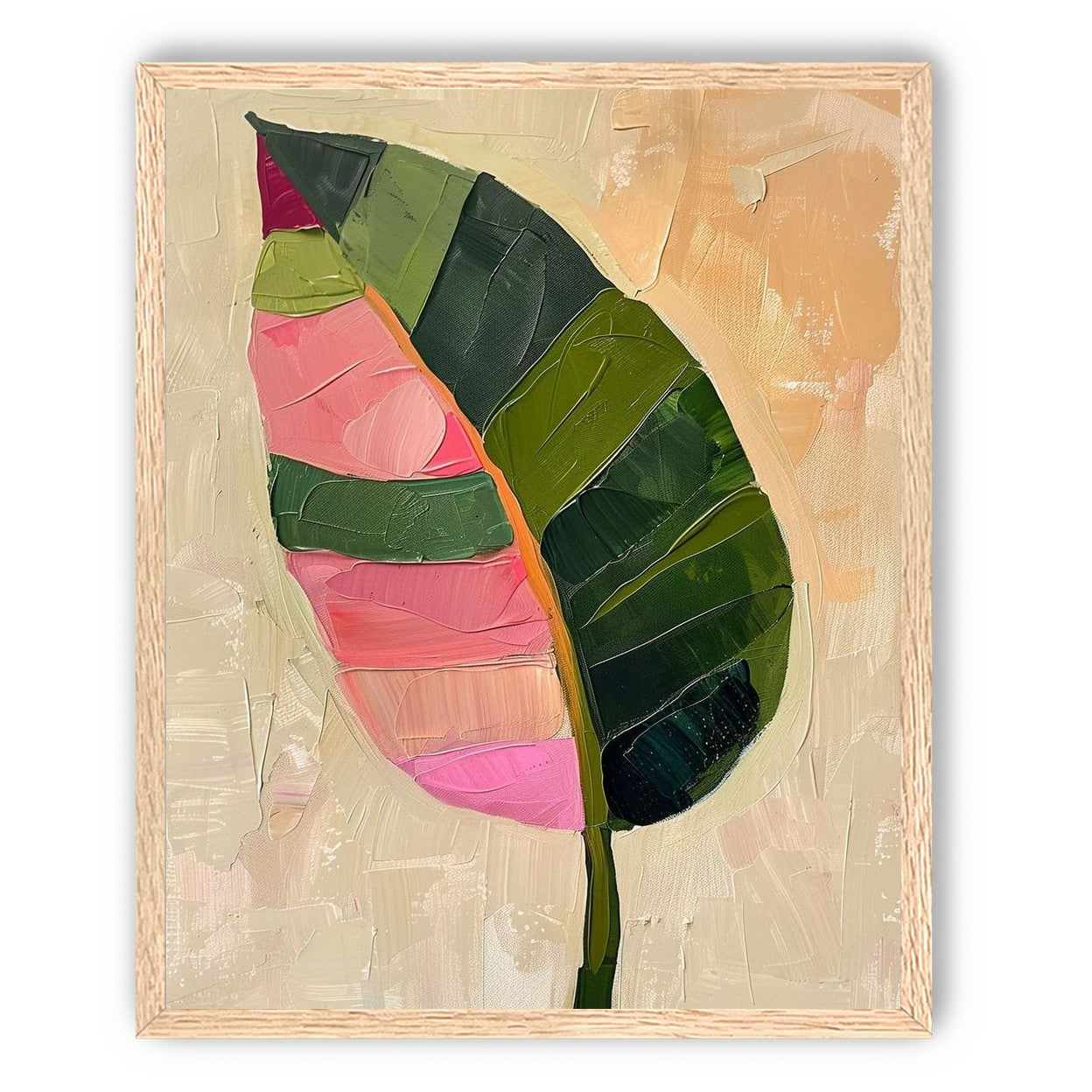 Pink light on a green leaf