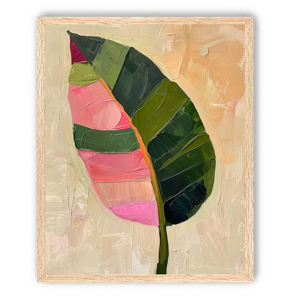 Pink light on a green leaf