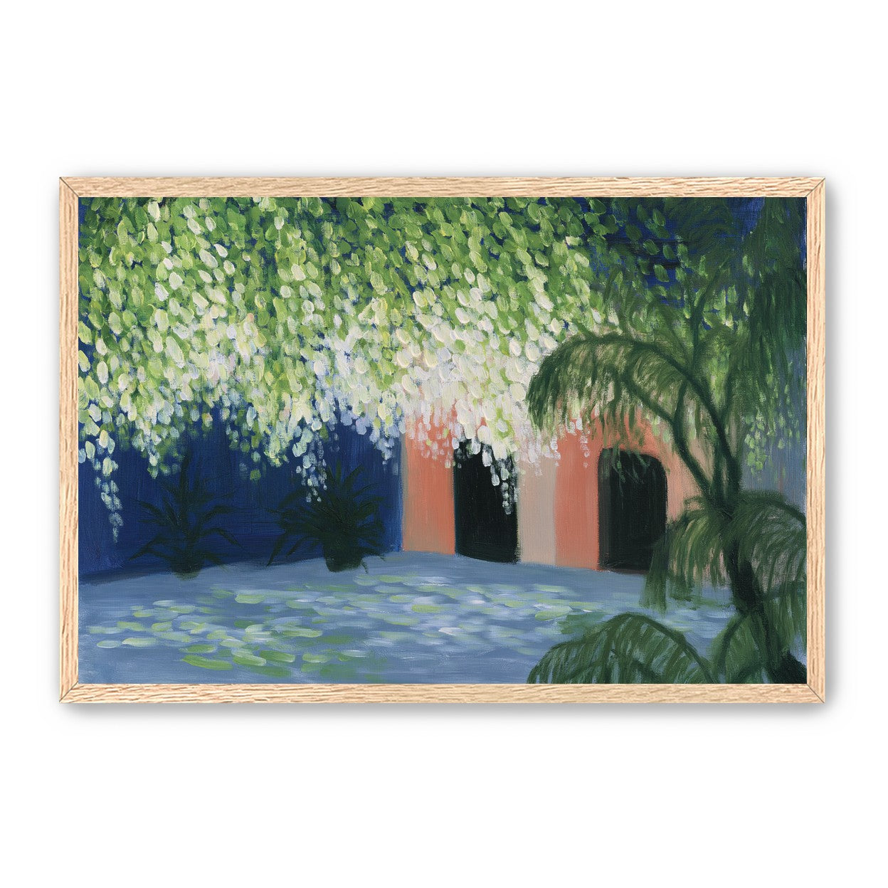 Doorway under falling blossoms