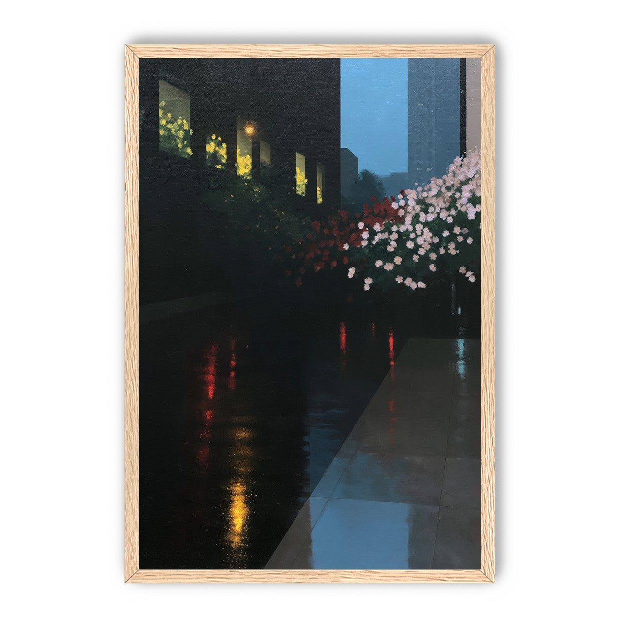 Flowers beside the wet windows