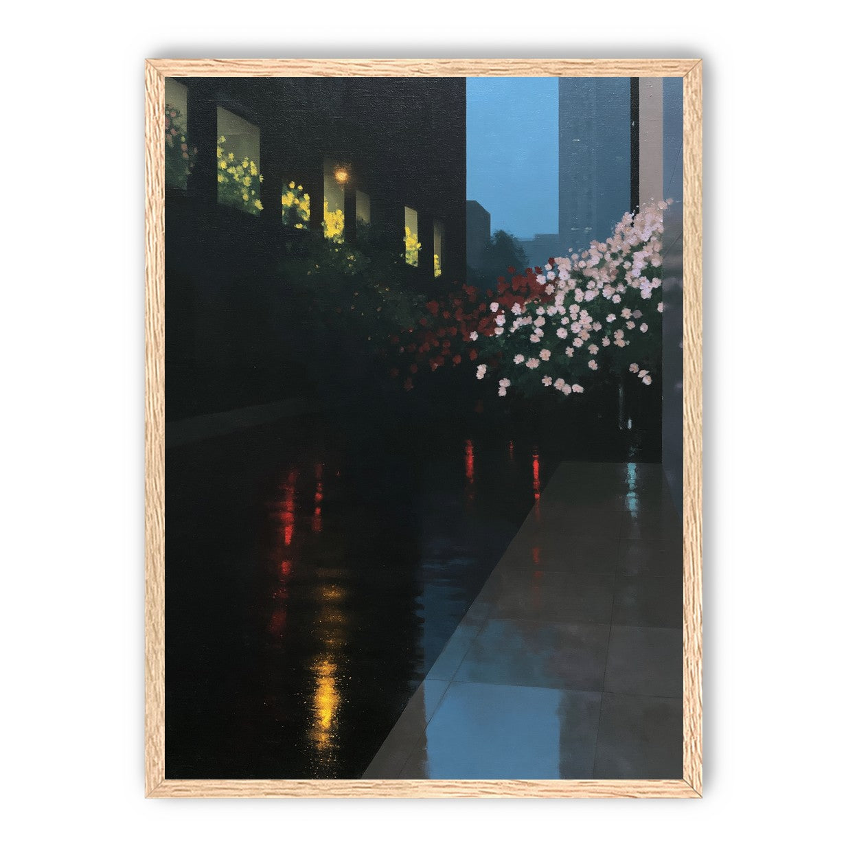 Flowers beside the wet windows