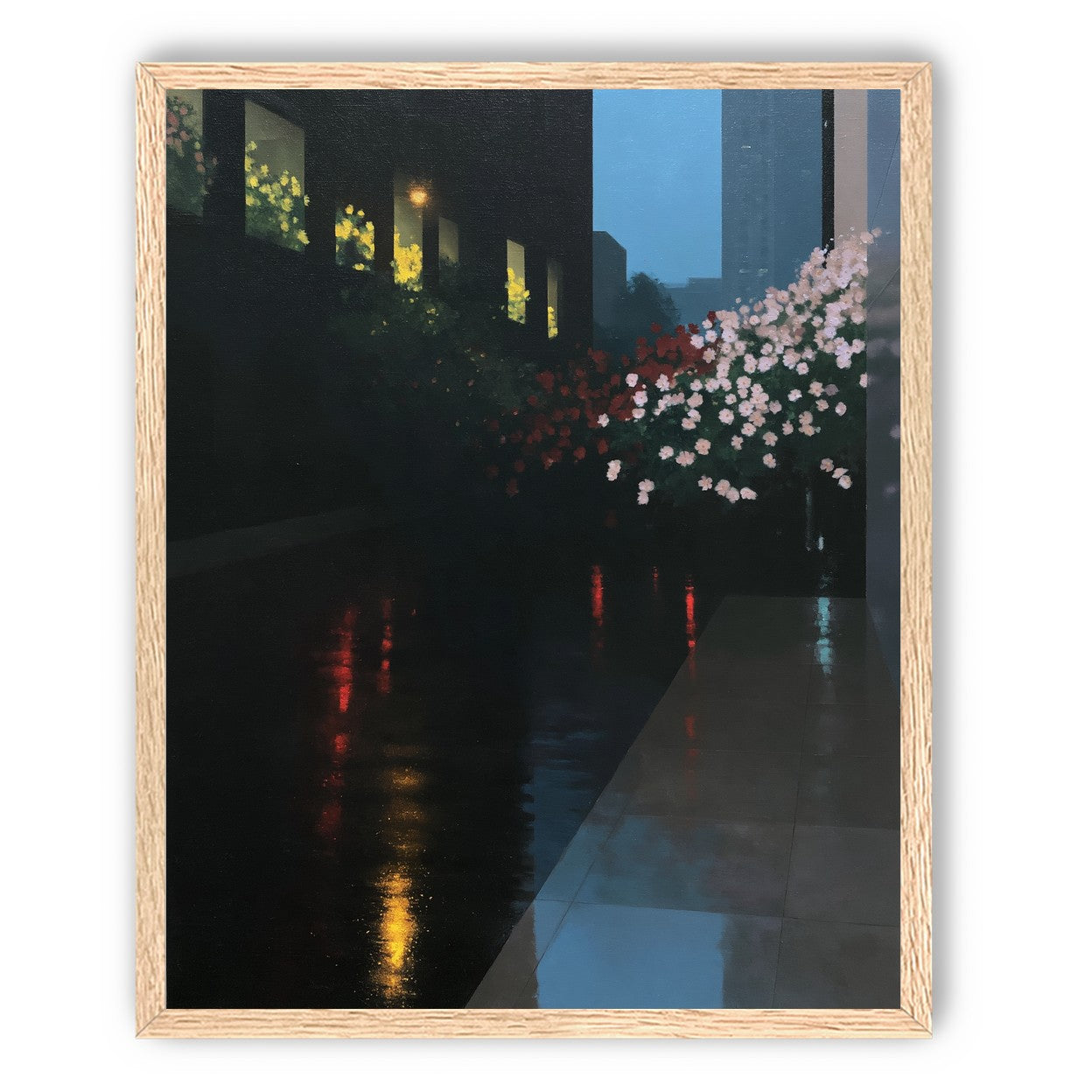 Flowers beside the wet windows