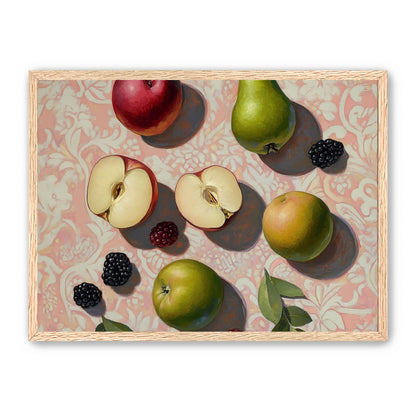 Apples, Pear, and Berries on Floral Fabric
