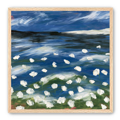 White flowers in blue wind