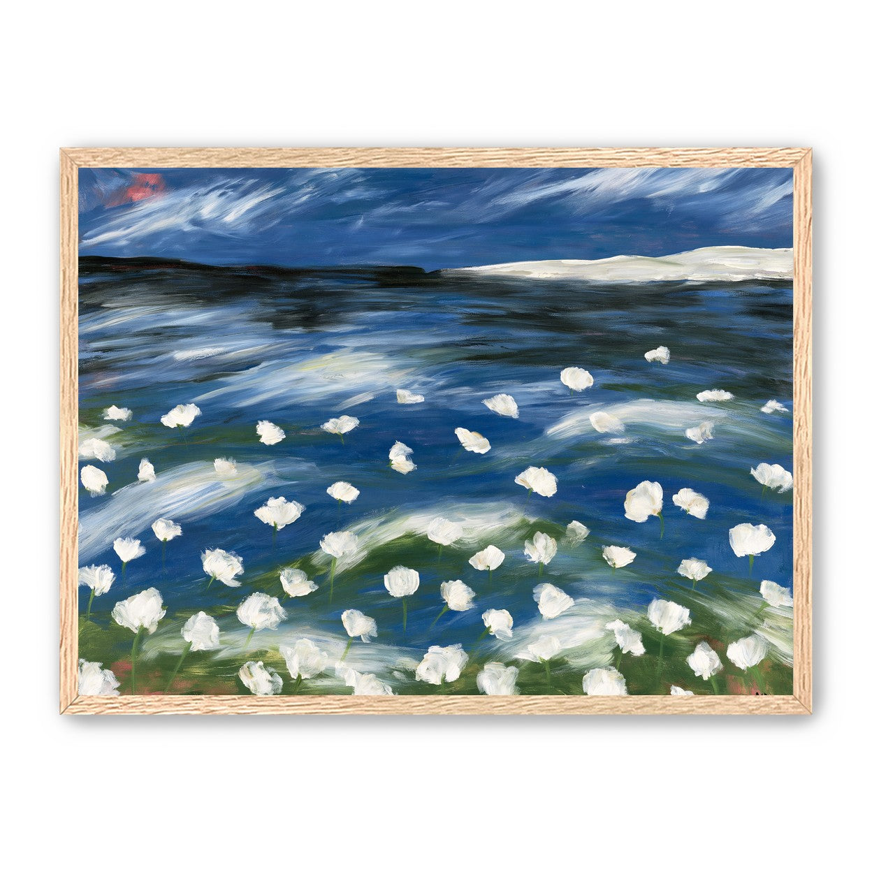 White flowers in blue wind