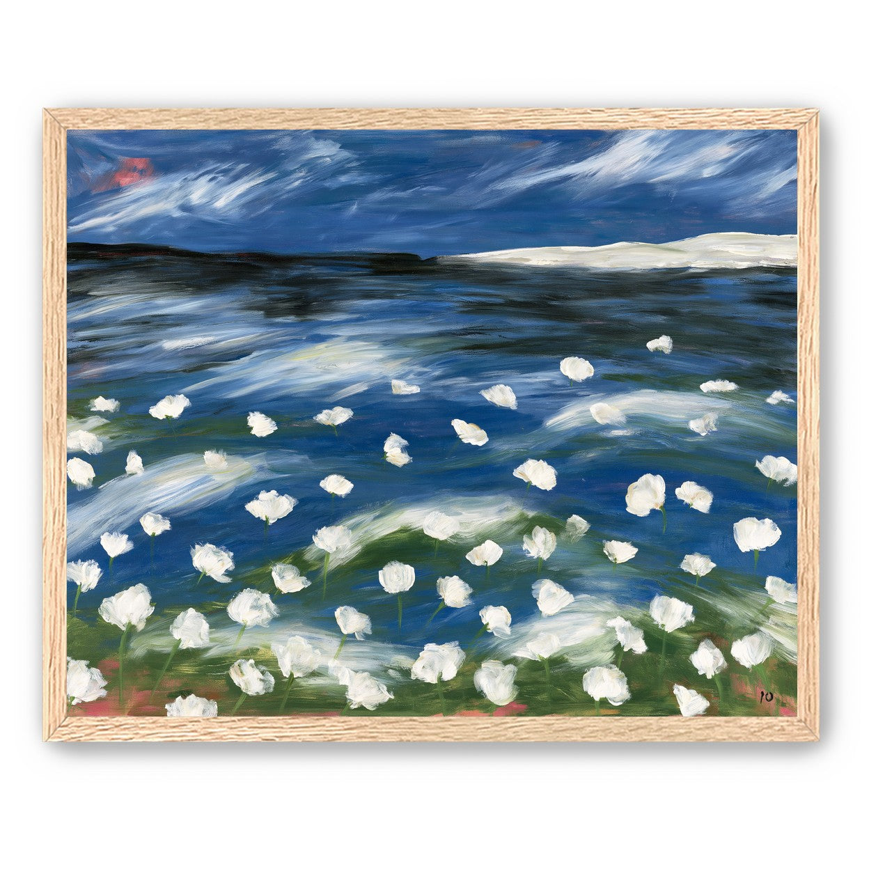 White flowers in blue wind