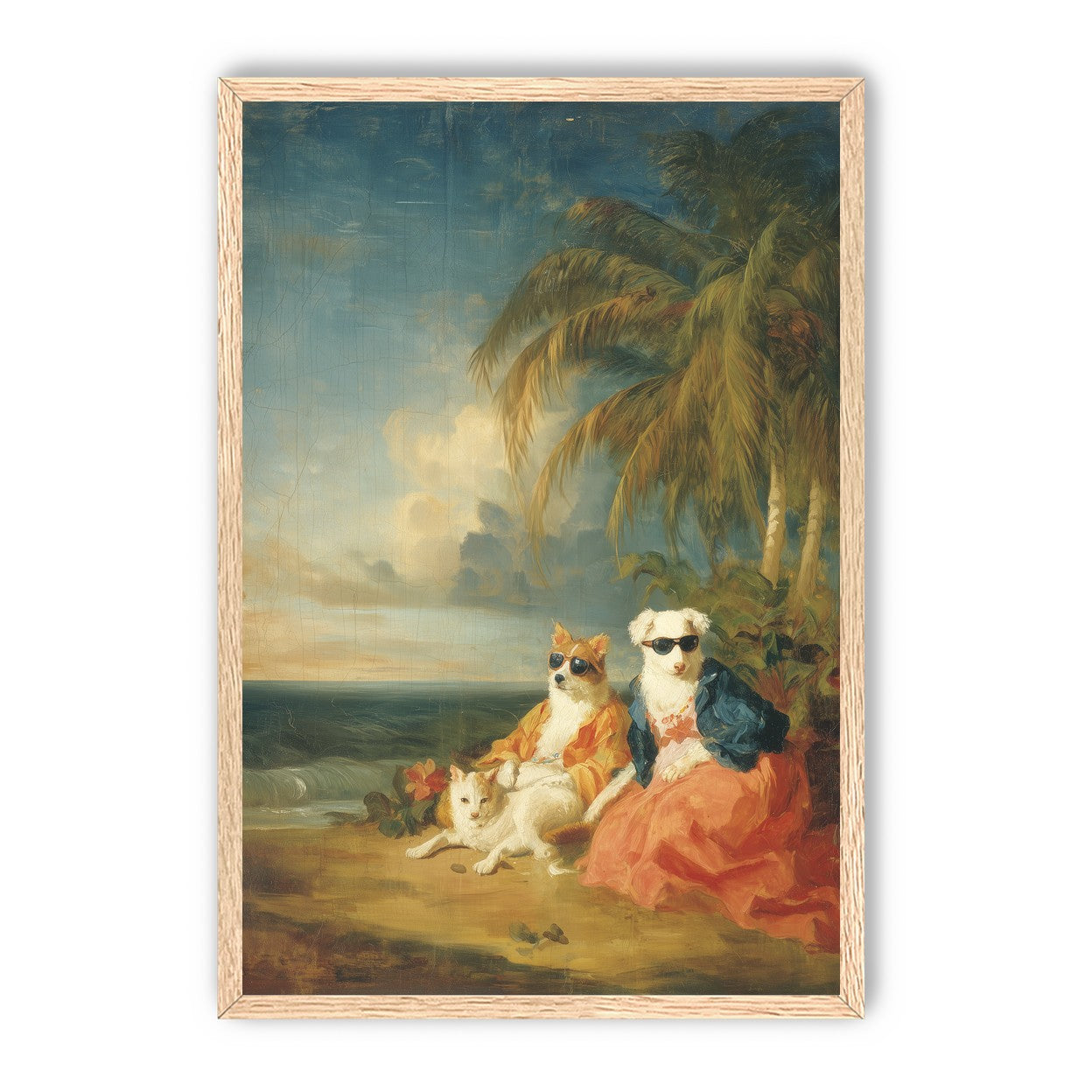 Sunglasses dogs under palms