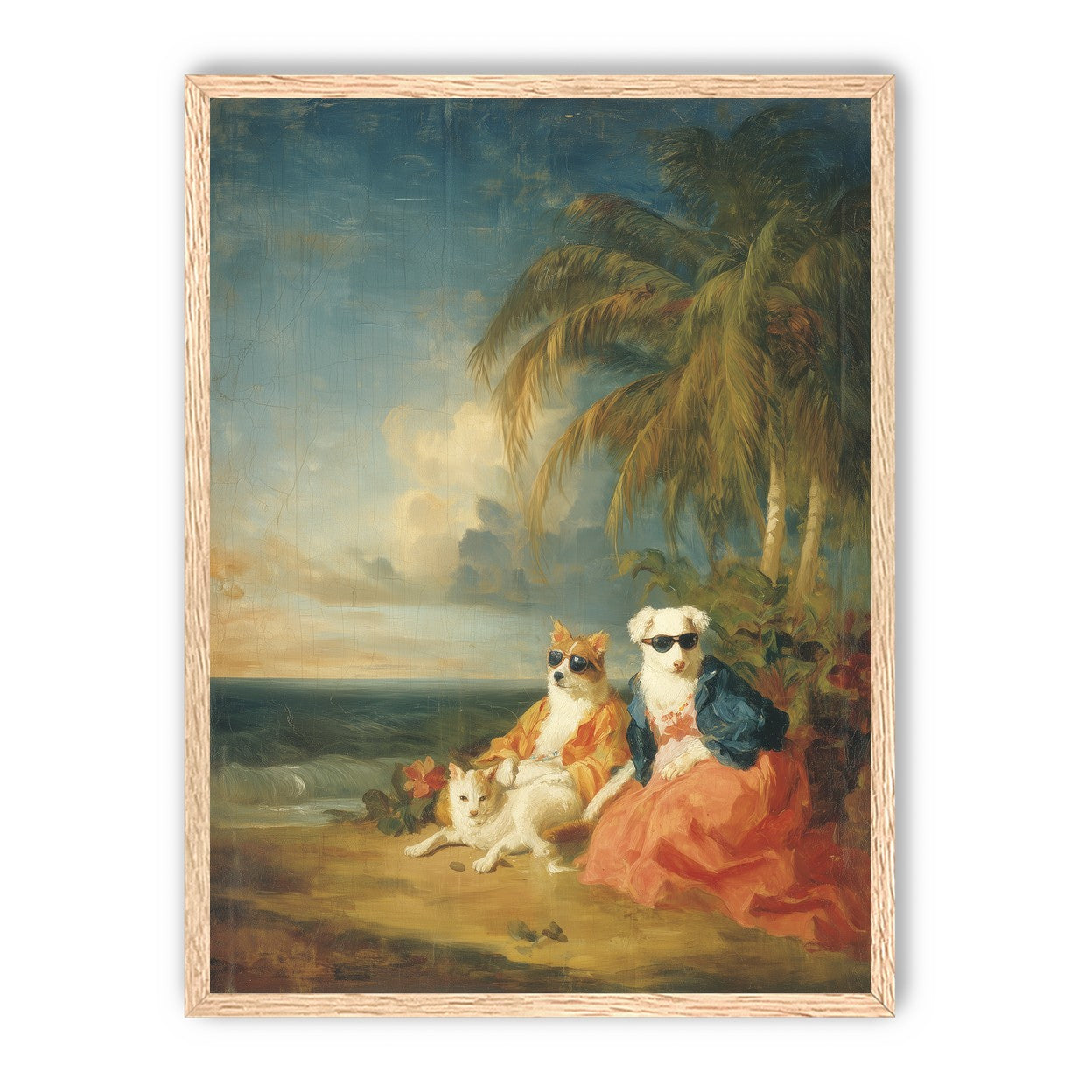 Sunglasses dogs under palms