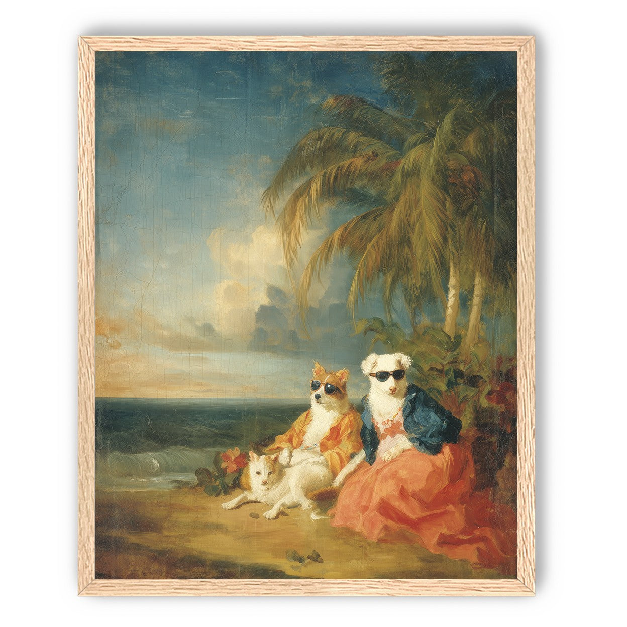 Sunglasses dogs under palms