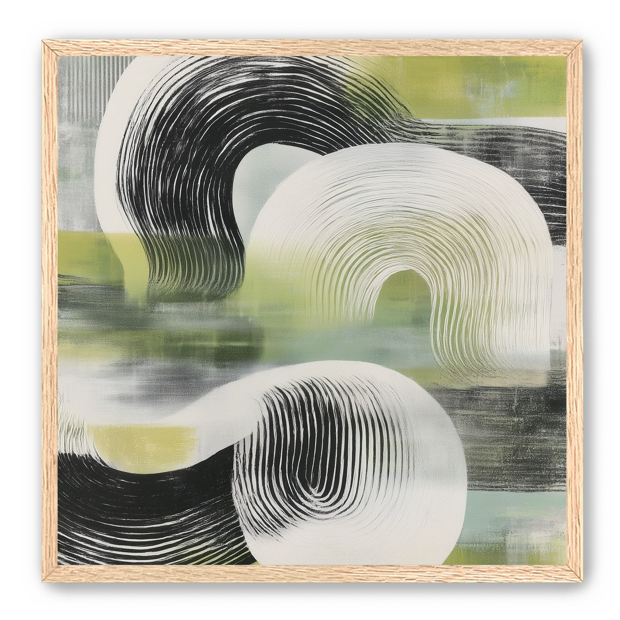 Curved bands across green fields