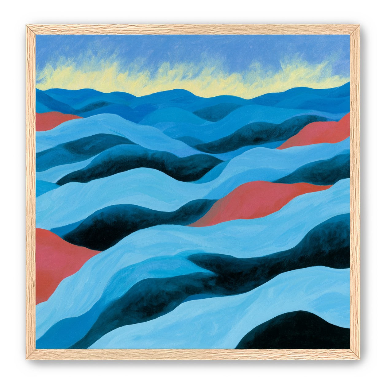 Blue hills under pale sky