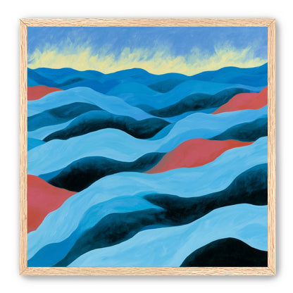Blue hills under pale sky