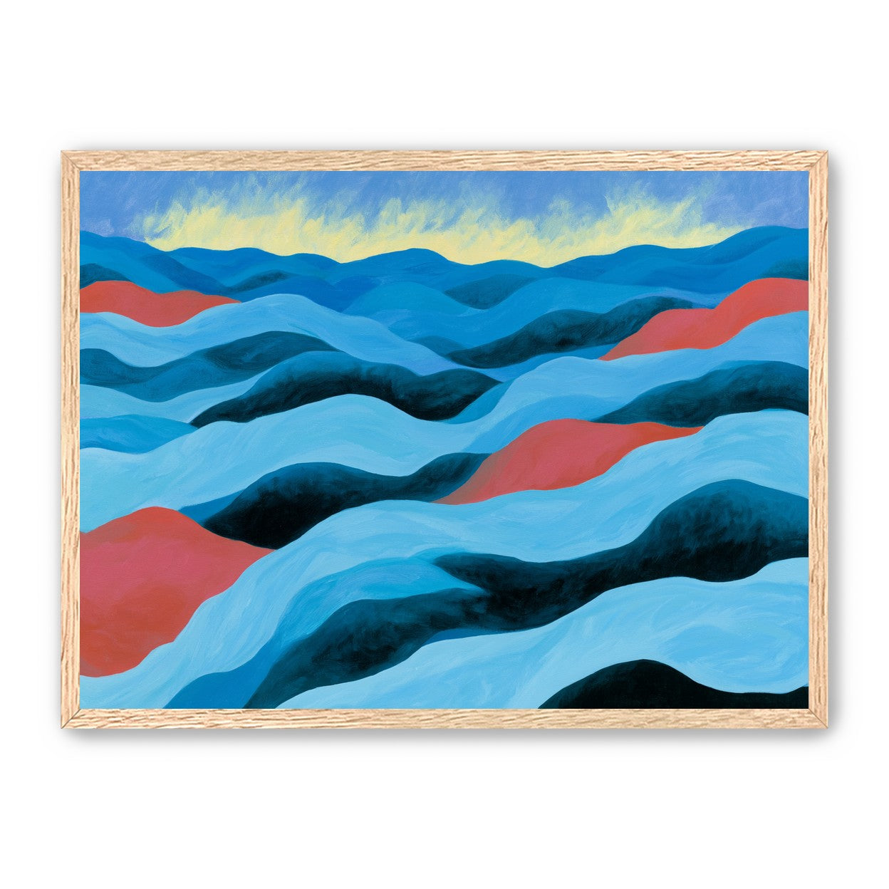 Blue hills under pale sky