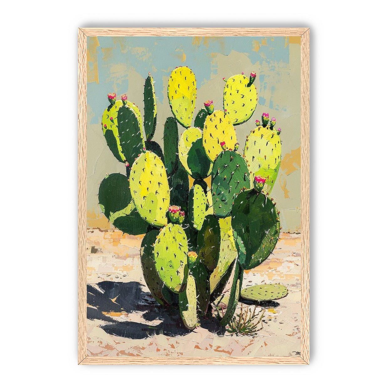 Yellow light on cactus pads