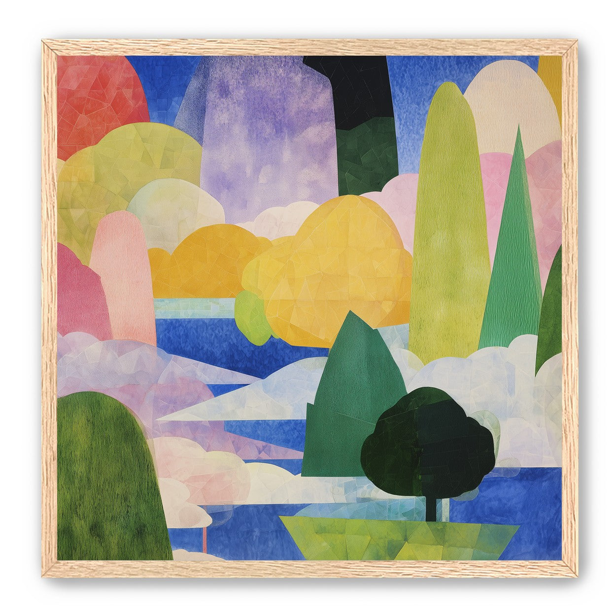 Tall trees over blue water