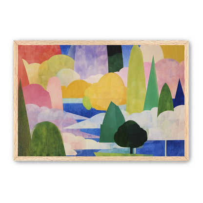 Tall trees over blue water