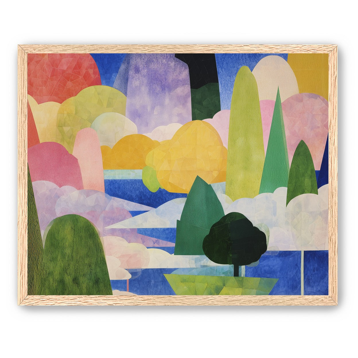 Tall trees over blue water