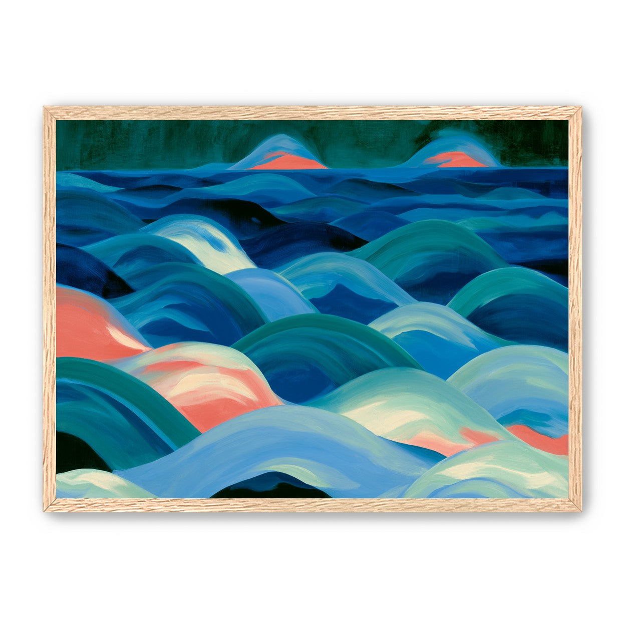 Pink light among blue waves