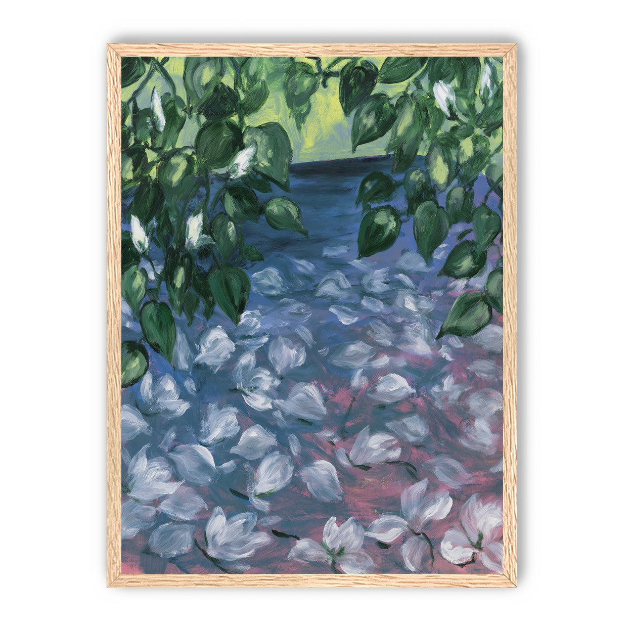 White petals on blue pond