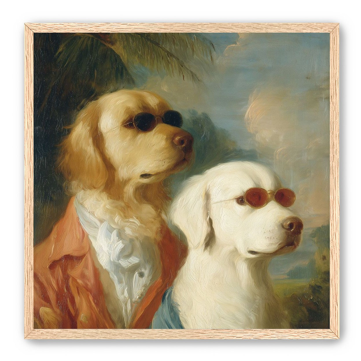 Two dogs in sunglasses