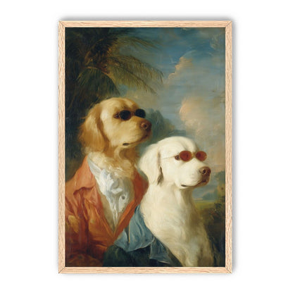 Two dogs in sunglasses