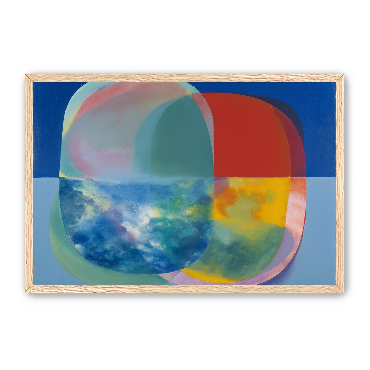 Translucent overlaps on blue field