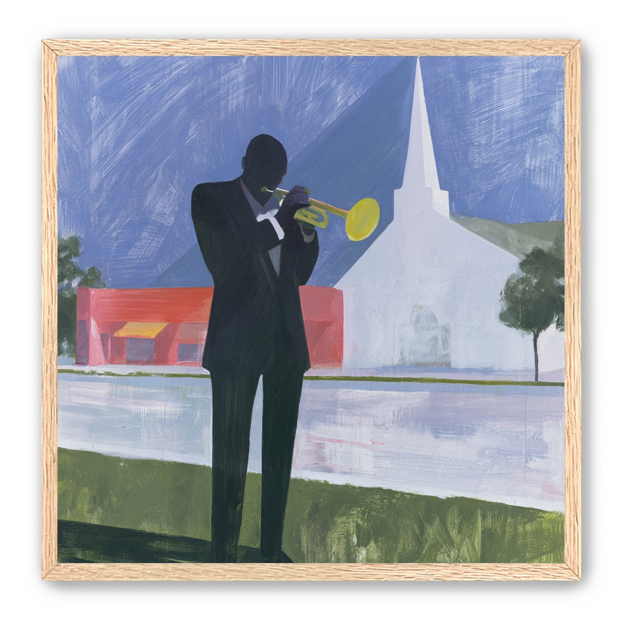 Yellow trumpet before the church