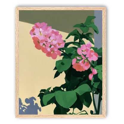 Pink blooms in hard light