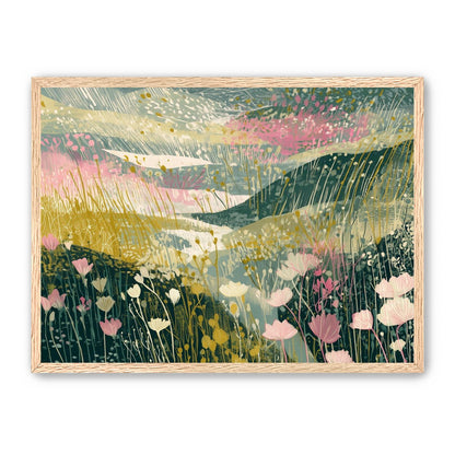 Wildflowers across layered hills