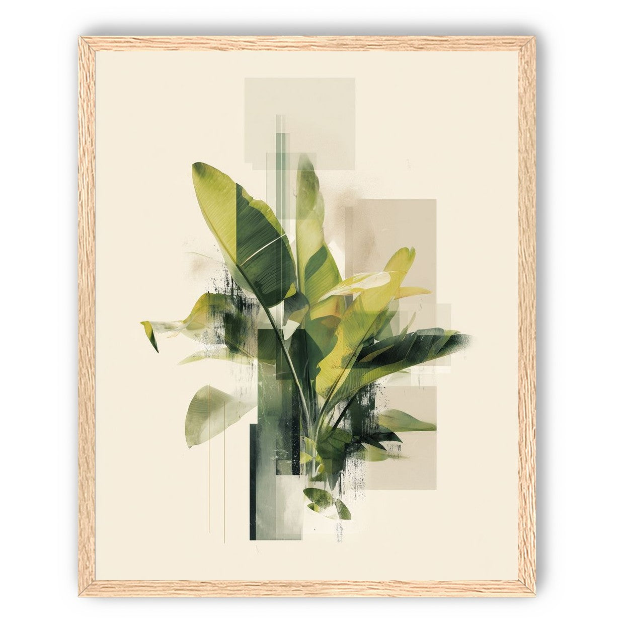 Green leaves among glassy blocks