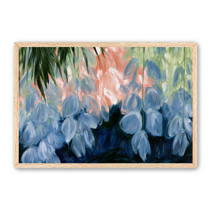 Blue flowers under green leaves