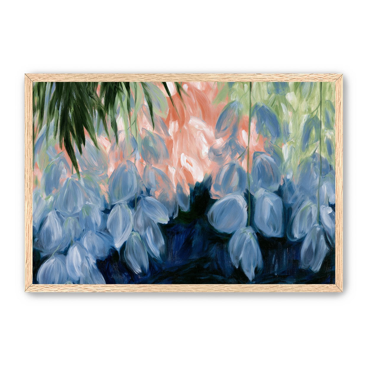 Blue flowers under green leaves