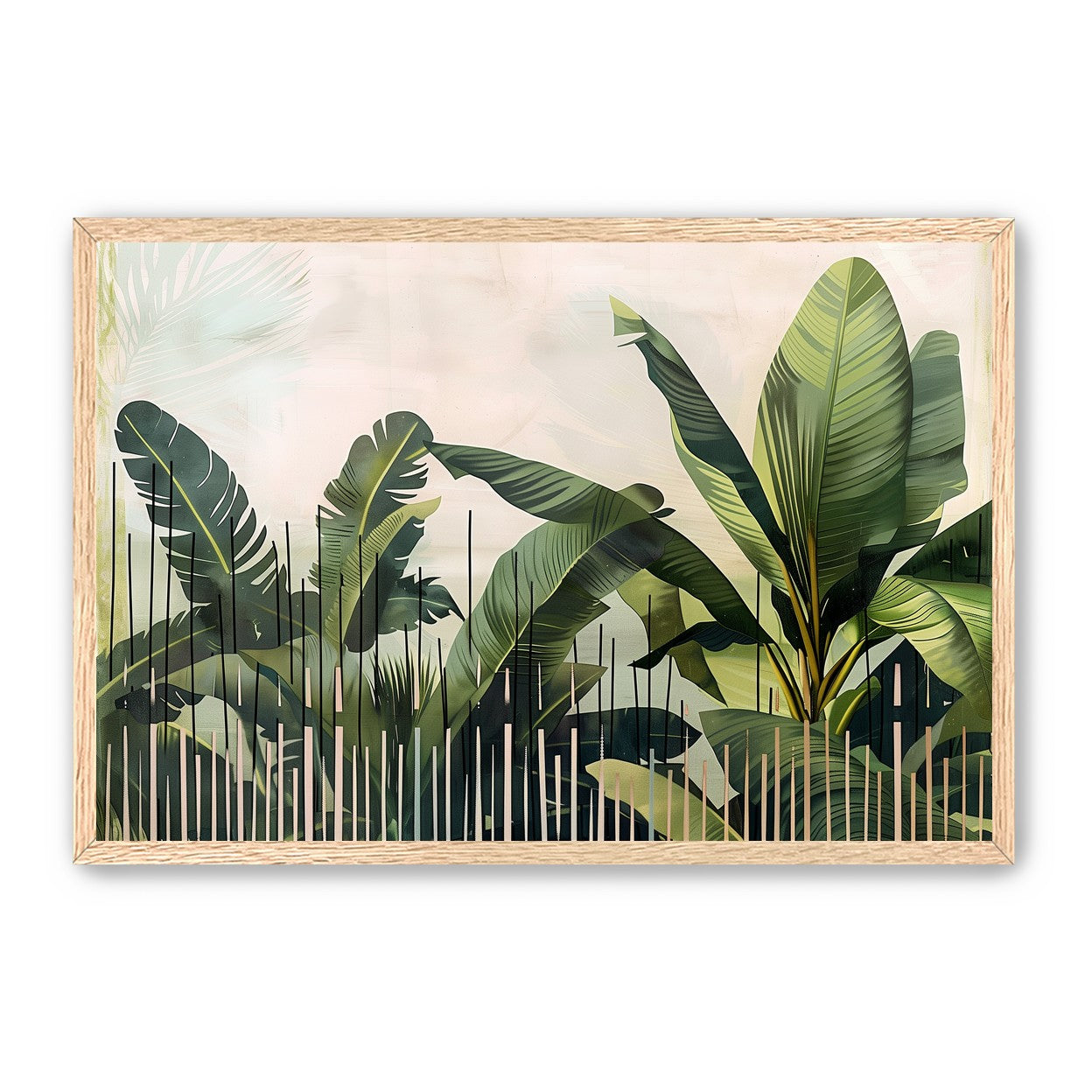Tropical leaves behind black bars
