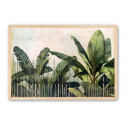 Tropical leaves behind black bars
