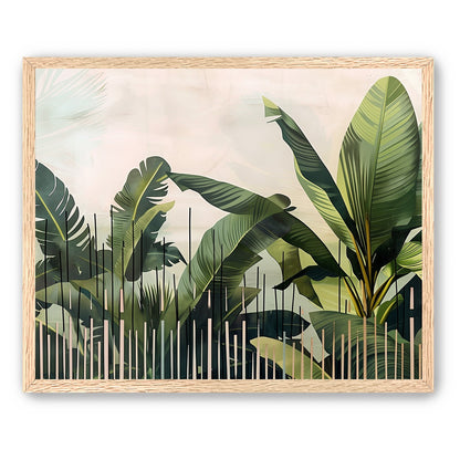 Tropical leaves behind black bars