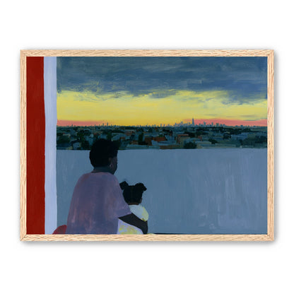 City lights beyond the parapet