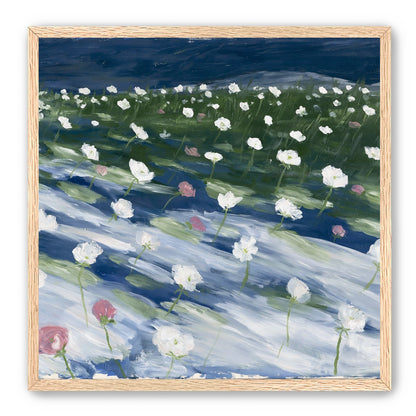 White flowers in wind streaks