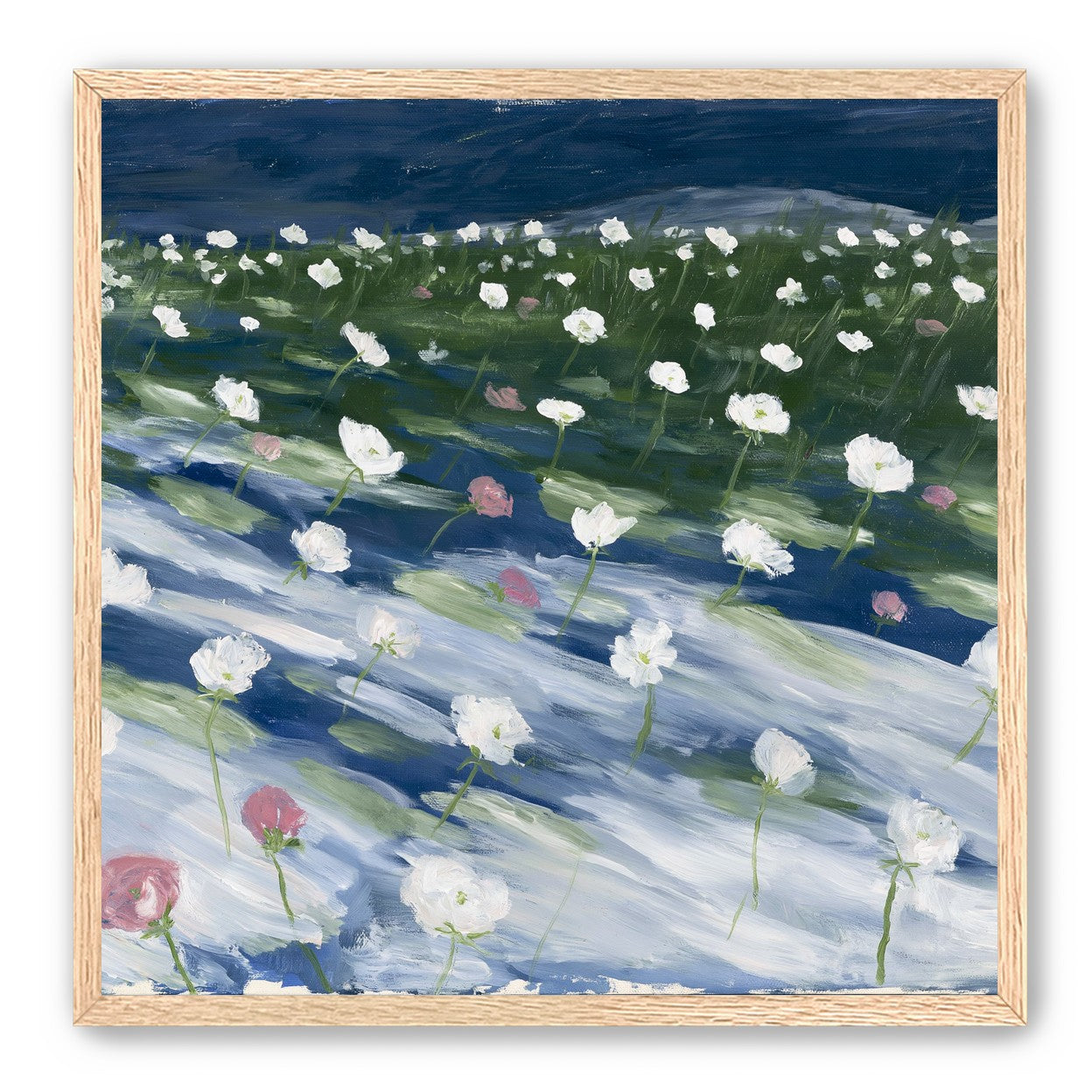 White flowers in wind streaks